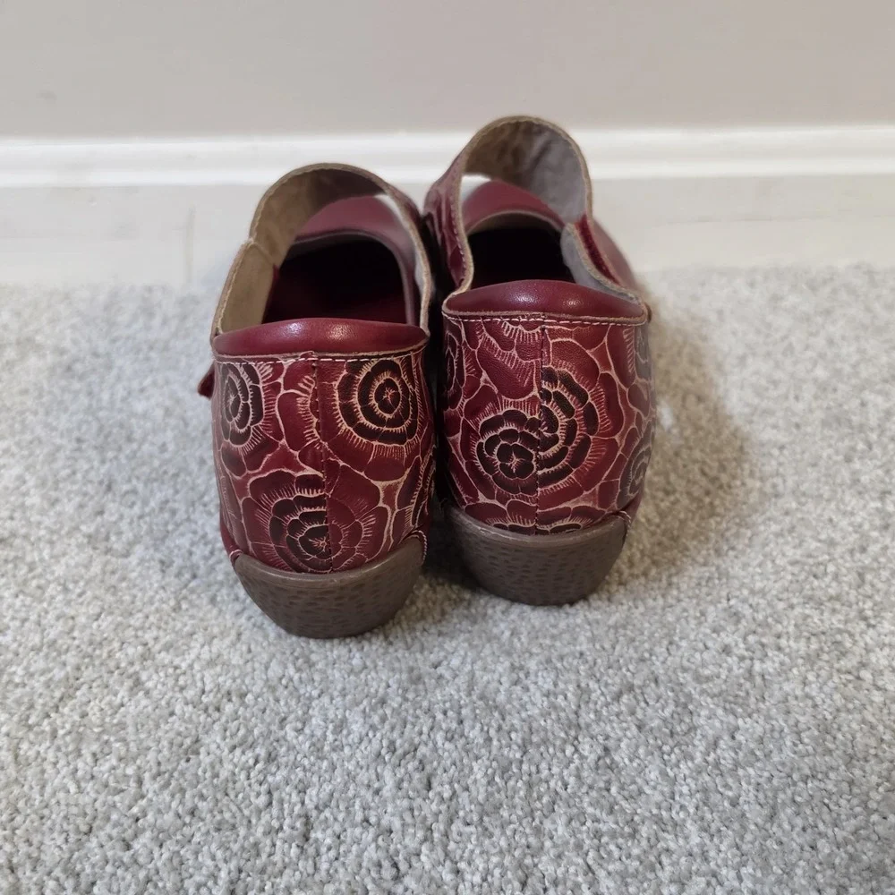 Spring Step L'Artiste Gloss Pansy Red Floral Mary Jane Comfort‎ Shoes US 9.5-10